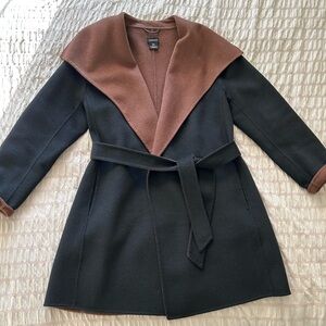Summersalt Black Wool Blend Coat with Brown trim